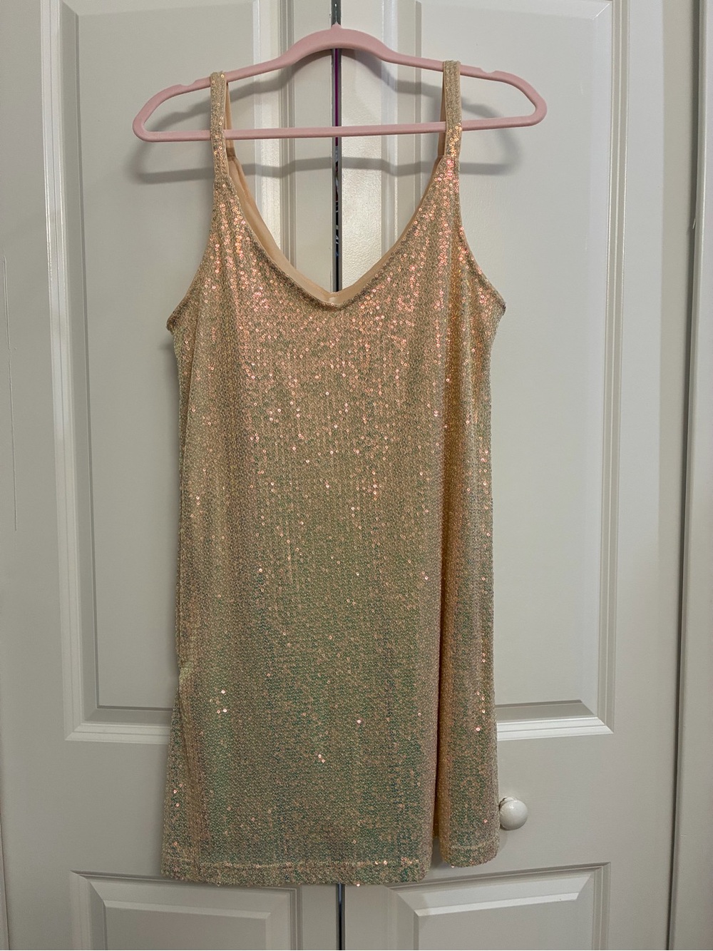 Sequined Slip Dress in Champagne